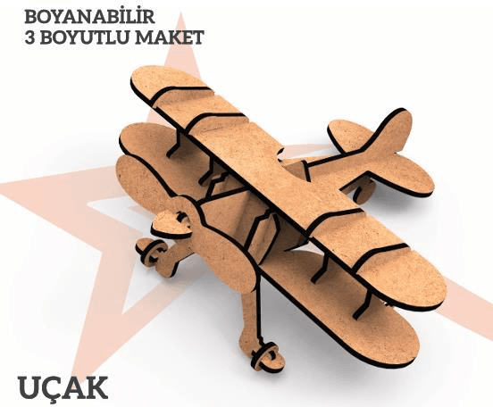YILDIZLAR AHŞAP 3D AHŞAP BOYANABİLİR MAKET UÇAK BYM-03 (Best)