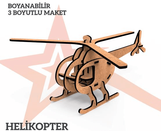 YILDIZLAR AHŞAP 3D AHŞAP BOYANABİLİR MAKET HELİKOPTER BYM-08 (Best)