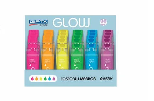 GIPTA FOSFORLU KALEM GLOW NEON 36 LI STAND F1578