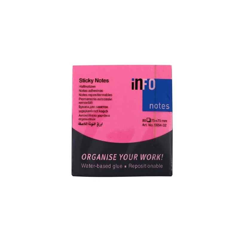 INFO NOTES 75x75 FOSFOR PEMBE POSTİT 80 yp 565432