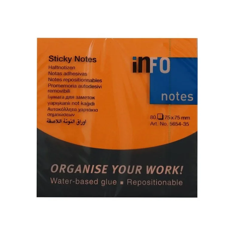 INFO NOTES 75x75 FOSFOR TURUNCU POSTİT 80 yp 565435
