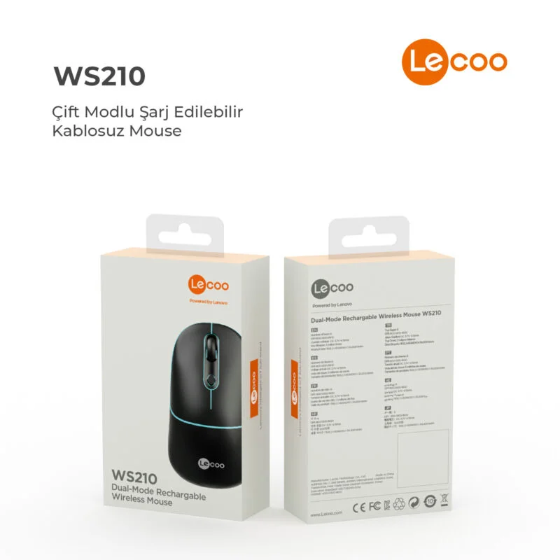 LECOO WS210 SİYAH Bluetooth &amp; 2.4G WiFi Wireless Charging  MOUSE