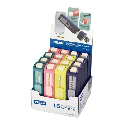MILAN 4702116 STICK KALEMTRAŞ/SİLGİ - ASORTİ - 16ADET
