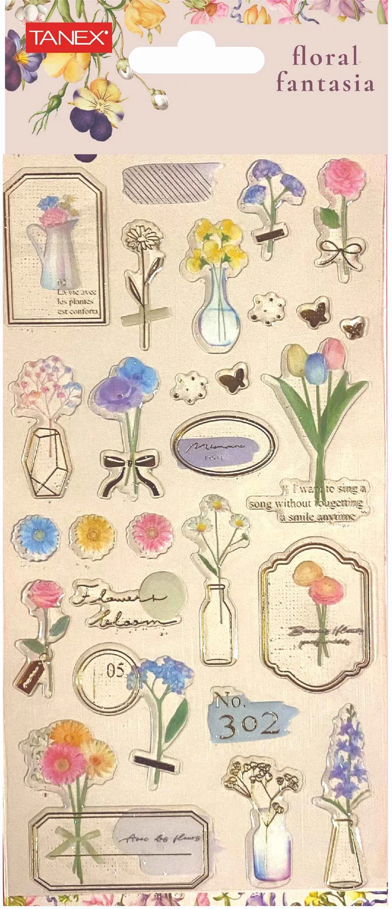 TANEX STICKER FLORAL FANTASİA-5 PUFFY 5 ADET TNX-5028