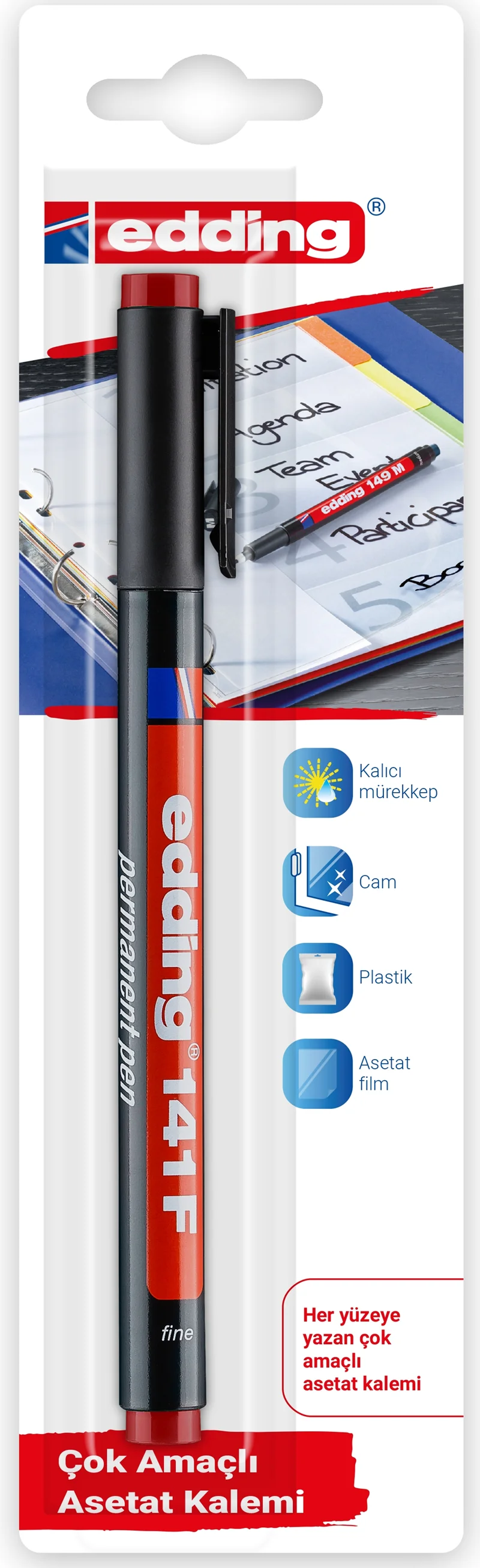 EDDING ASETAT KALEMİ E-141F TEKLİ BLS. KIRMIZI
