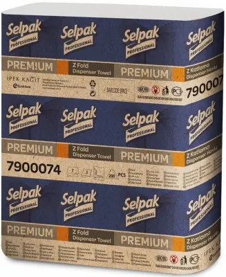 SELPAK Z KATLI PREMIUM DİSPENSER HAVLU 23,5x24 Cm. 200 LÜ 10,38 KG (KOLİ=200 LÜ x 20 PK) 7900074