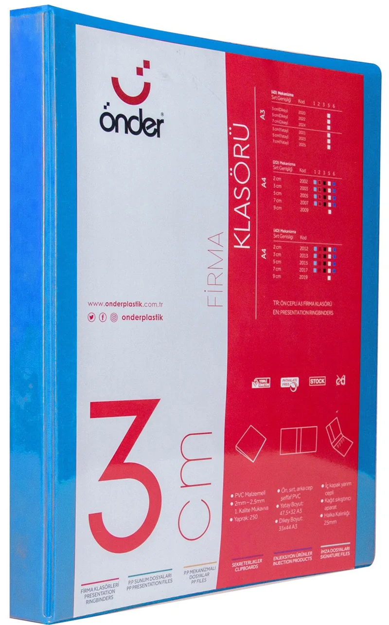 ÖNDER HALKALI DOSYA A3 DİKEY 4 HALKA 3 CM MAVİ 2020-1