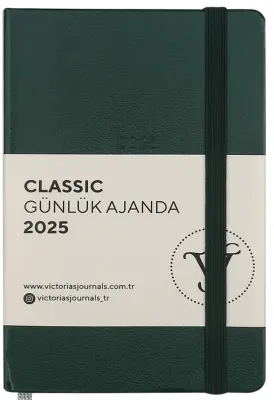 PASİF VJ AJANDA 2025 GÜNLÜK 9x14 CLASSIC SERT KAPAK IVORY 70 GR LASTİKLİ YEŞİL 384 SF. 124-1486