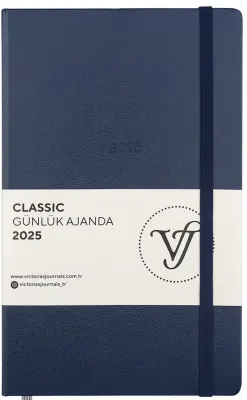 VJ AJANDA 2025 GÜNLÜK 13x21 CLASSIC SERT KAPAK IVORY 70 GR LASTİKLİ LACİVERT 384 SF. 124-1448
