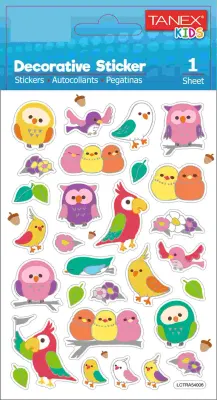 TANEX STICKER PAPAĞAN SERİSİ ETİKETİ 5 ADET TNX-25188