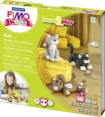 FIMO KIDS MODELLEME KİLİ SET F&amp;P KEDİ 8034 16 LZ