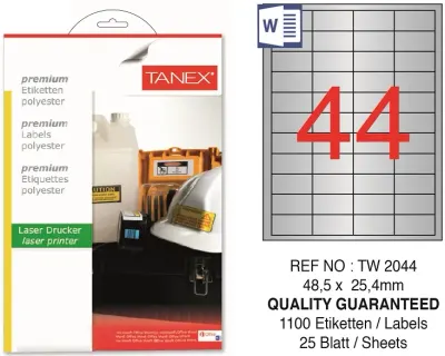 TW-2044 48,5x25,4 mm SILVER LASER ETİKET 25 AD.