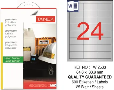 TW-2533 64,6x33,8 mm SILVER LASER ETİKET 25 AD.