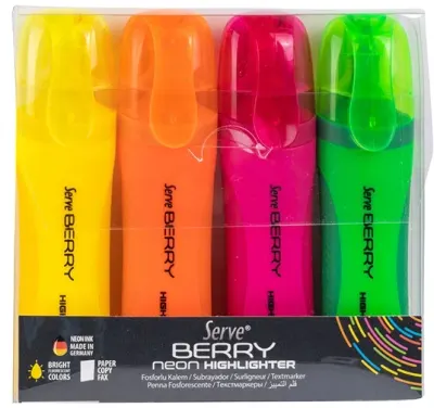 SERVE FOSFORLU KALEM BERRY SET  4 LÜ NEON BRFKP4FR