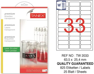 TW-2033 63,5x25,4 mm ŞEFFAF LASER ETİKET 25 AD.
