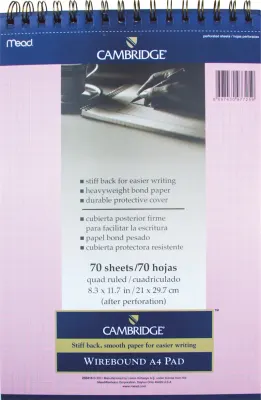 MEAD BLOKNOT CAMBRIDGE SPİRALLİ KARTON KAPAK A4 PEMBE 70 YP KARELİ M-259418