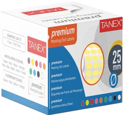 TANEX NOKTA ETİKETİ 25 MM 2500 LÜ SARI TEKLİ KUTU