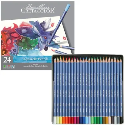 CRETACOLOR MARİNO SULANDIRILABİLİR KURU BOYA KALEM SETİ 24 RENK METAL KUTU 24024