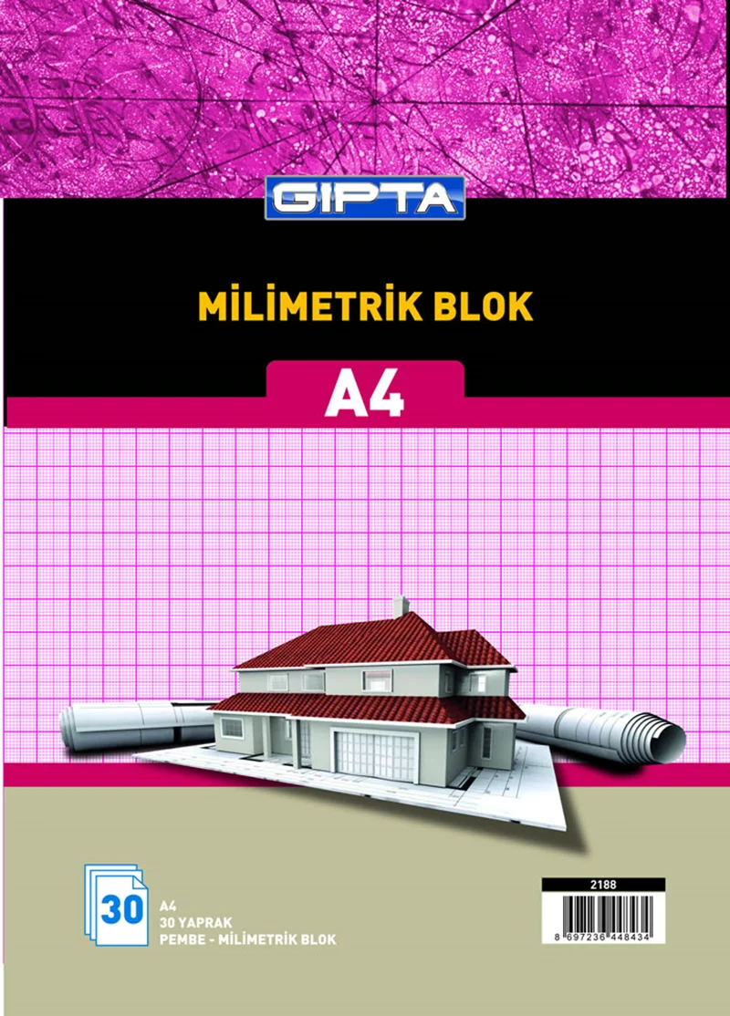 GIPTA MİLİMETRİK BLOK A4 BİRİSTOL MAVİ 30YP. 2188
