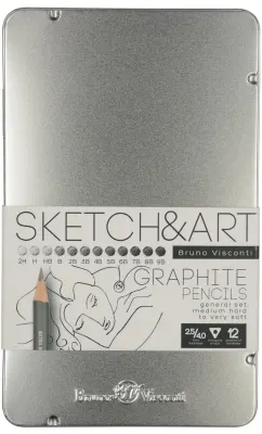 BRUNO VISCONTI KURŞUN KALEM DERECELİ KALEM SETİ SKETCH &amp; ART METAL KUTU 12 Lİ (2H-9B) 21-0009