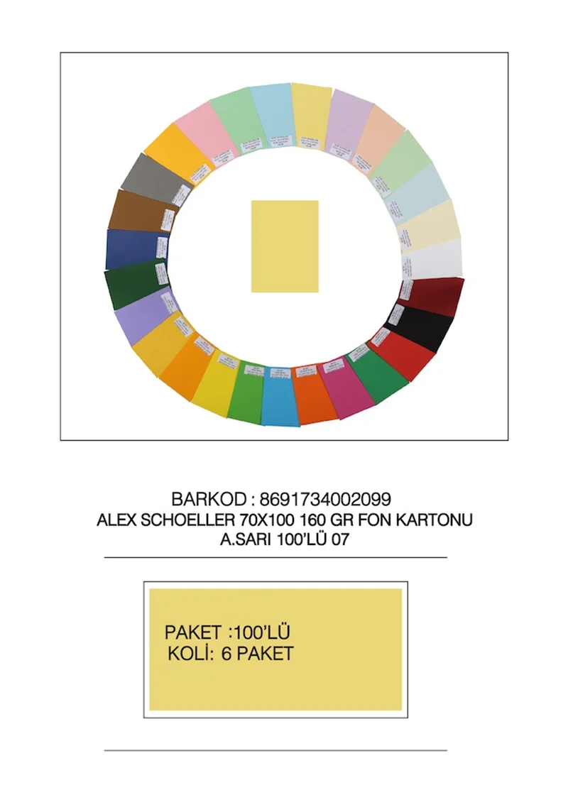 ALEX FON KARTONU 160GR 70X100 AÇIK SARI 100 LÜ 07