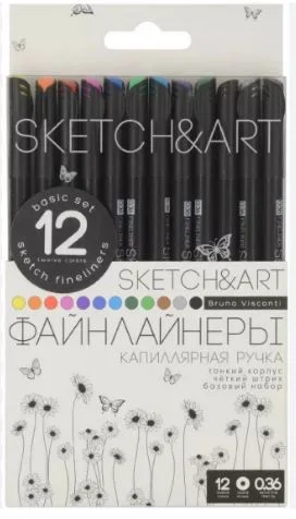 BRUNO VISCONTI SKETCH & ART SİYAH SERİ 0.36 İNCE UÇ 12 RENK 36-0017