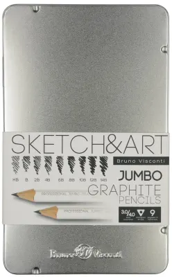 BRUNO VISCONTI KURŞUN KALEM DERECELİ JUMBO SKETCH &amp; ART 3.5 METAL KUTU 9 LU SET (HB-14B) 21-0067