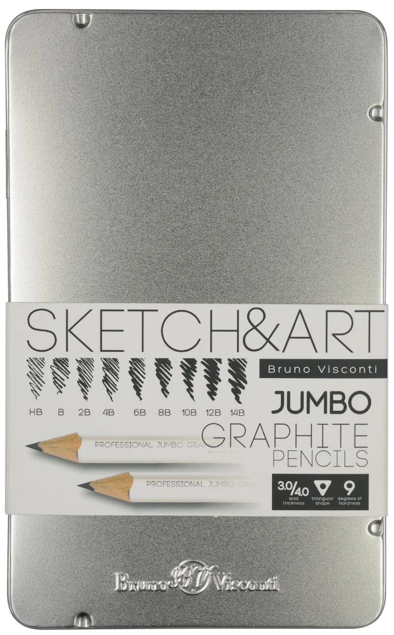 BRUNO VISCONTI KURŞUN KALEM DERECELİ JUMBO SKETCH &amp; ART 3.5 METAL KUTU 9 LU SET (HB-14B) 21-0067
