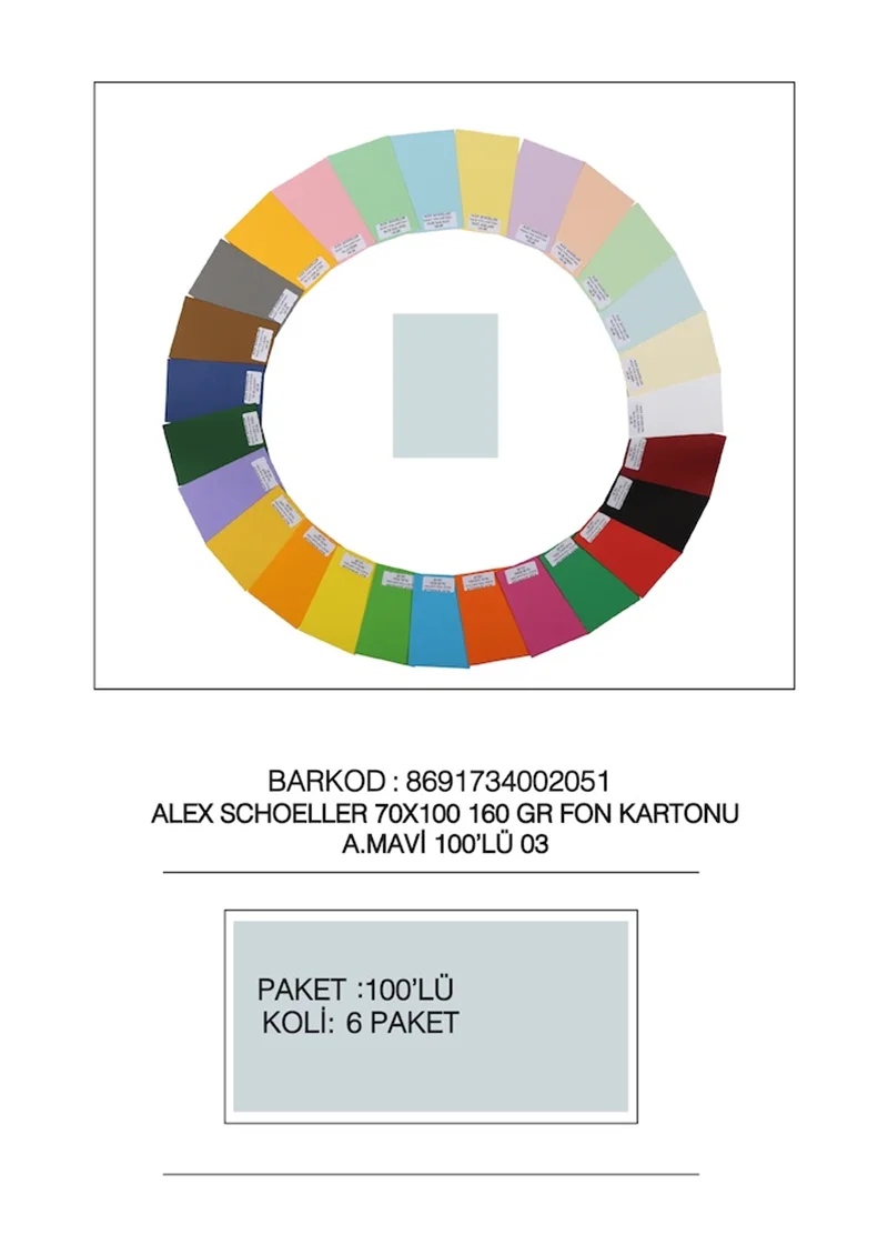 ALEX FON KARTONU 160GR 70X100 AÇIK MAVİ 100 LÜ 03