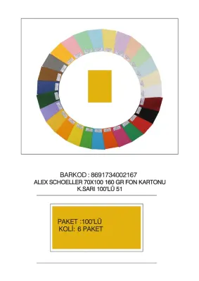 ALEX FON KARTONU 160GR 70X100 KOYU SARI 100 LÜ 51