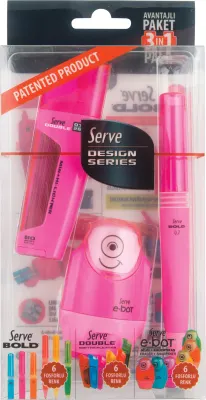 SERVE VERSATİL KALEM SET BOLD 0.7 + MİN + SİLGİLİ KALEMTIRAŞ PEMBE SV-DBE07K3P