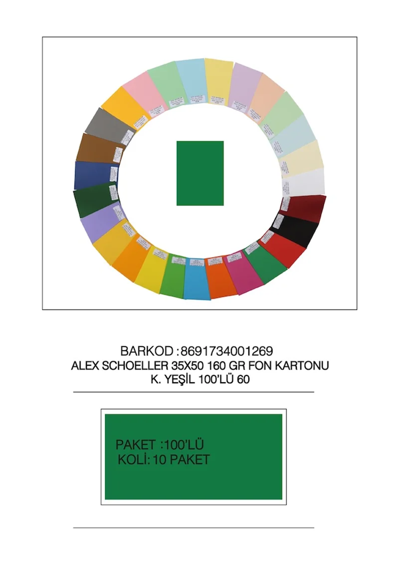 ALEX FON KARTONU 160GR 35X50 KOYU YEŞİL 100 LÜ 60