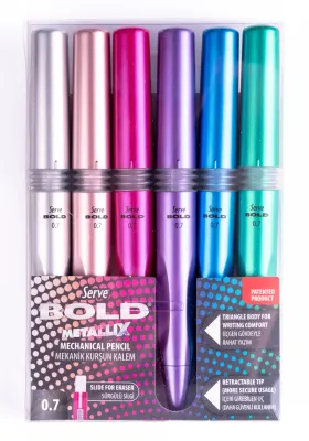 SERVE VERSATİL KALEM BOLD 0.7 SET 6 LI METALİK PET SV-BD0.7M6PKR