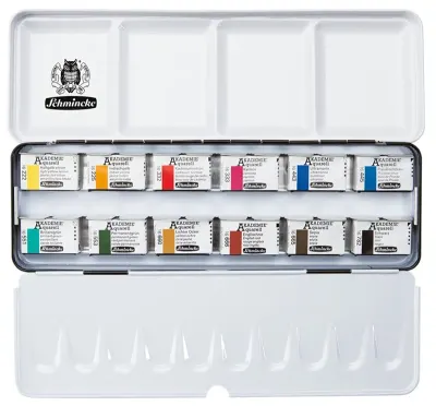 SCHMİNCKE AKADEMİE AQUARELL METAL KUTU SULU BOYA SETİ 12 X TAM TABLET 75312 75312097