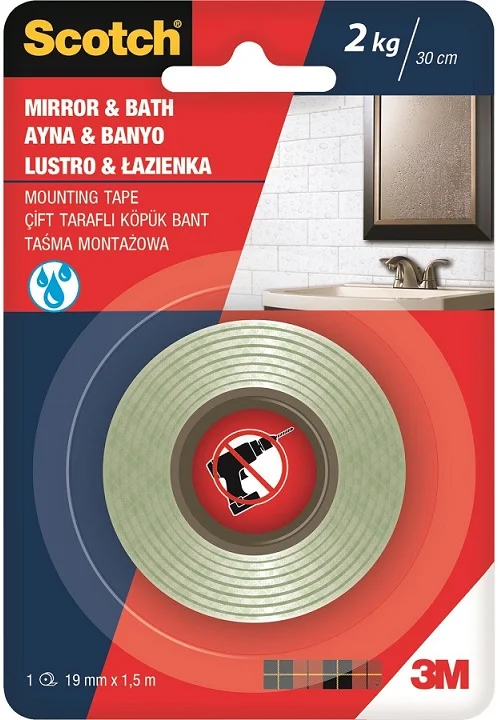 SCOTCH ÇİFT TARAFLI MONTAJ BANDI AYNA 19mmX1,5m 4003