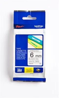 BROTHER PTOUCH ETİKET LAM. 6MM BEYAZ-SİYAH TZ211
