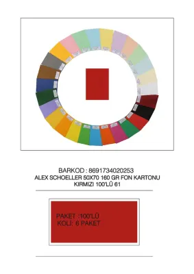 ALEX FON KARTONU 160GR 50X70 KIRMIZI 100 LÜ 61