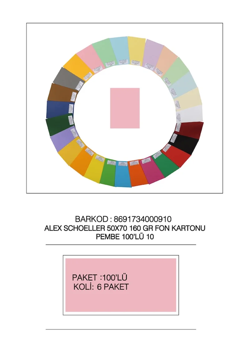 ALEX FON KARTONU 160GR 50X70 PEMBE 100 LÜ 10
