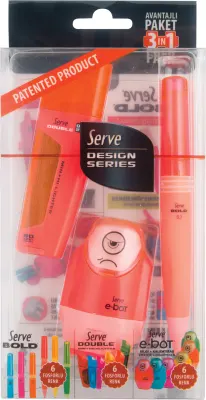 SERVE VERSATİL KALEM SET BOLD 0.7 + MİN + SİLGİLİ KALEMTIRAŞ KIRMIZI SV-DBE07K3K