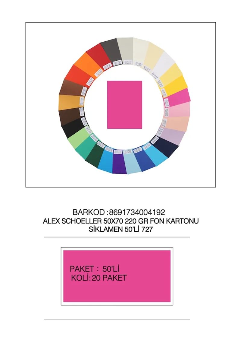 ALEX FON KARTONU 220GR 50X70 SİKLAMEN 50 Lİ 727