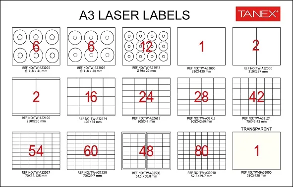 TANEX LASER ETİKET KUŞE A3 500 LÜ