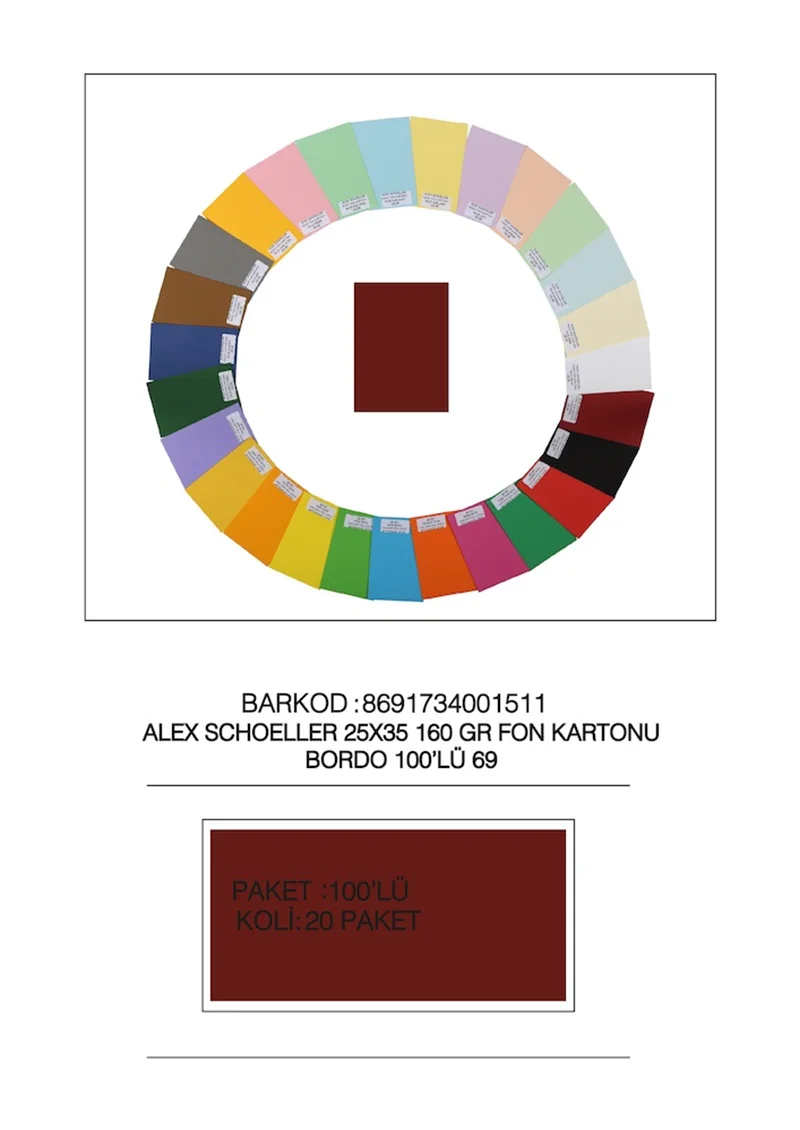 ALEX FON KARTONU 160GR 25X35 BORDO 100 LÜ 69