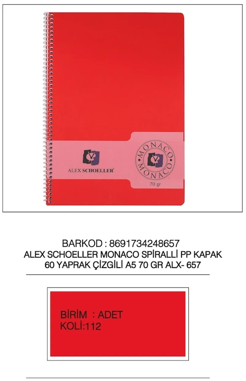 ALEX DEFTER A5 PP KAPAK SPİRALLİ 60YP ÇİZGİLİ ALX-657