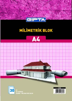 GIPTA MİLİMETRİK BLOK A4 BİRİSTOL PEMBE 30YP. 2187