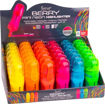 SERVE FOSFORLU KALEM BERRY MİNİ STAND 36 LI PASTEL KARTON SV-BRMFK36KTPS