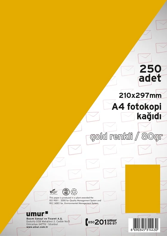 UMUR RENKLİ FOTOKOPİ KAĞIDI A4 80 GR 250 Lİ GOLD (200) 30009258