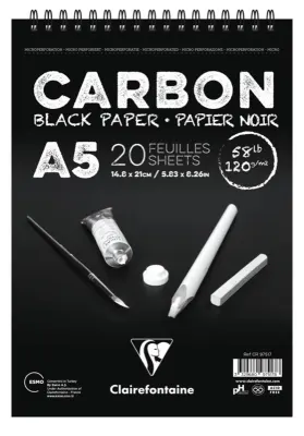 CLAIREFONTAINE ÇİZİM BLOĞU CARBON SPİRALLİ ÜSTTEN A5 120 GR 20 YP CR97517