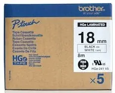 BROTHER PTOUCH ETİKET 18MM BEYAZ-SİYAH 5Lİ HGE241V5