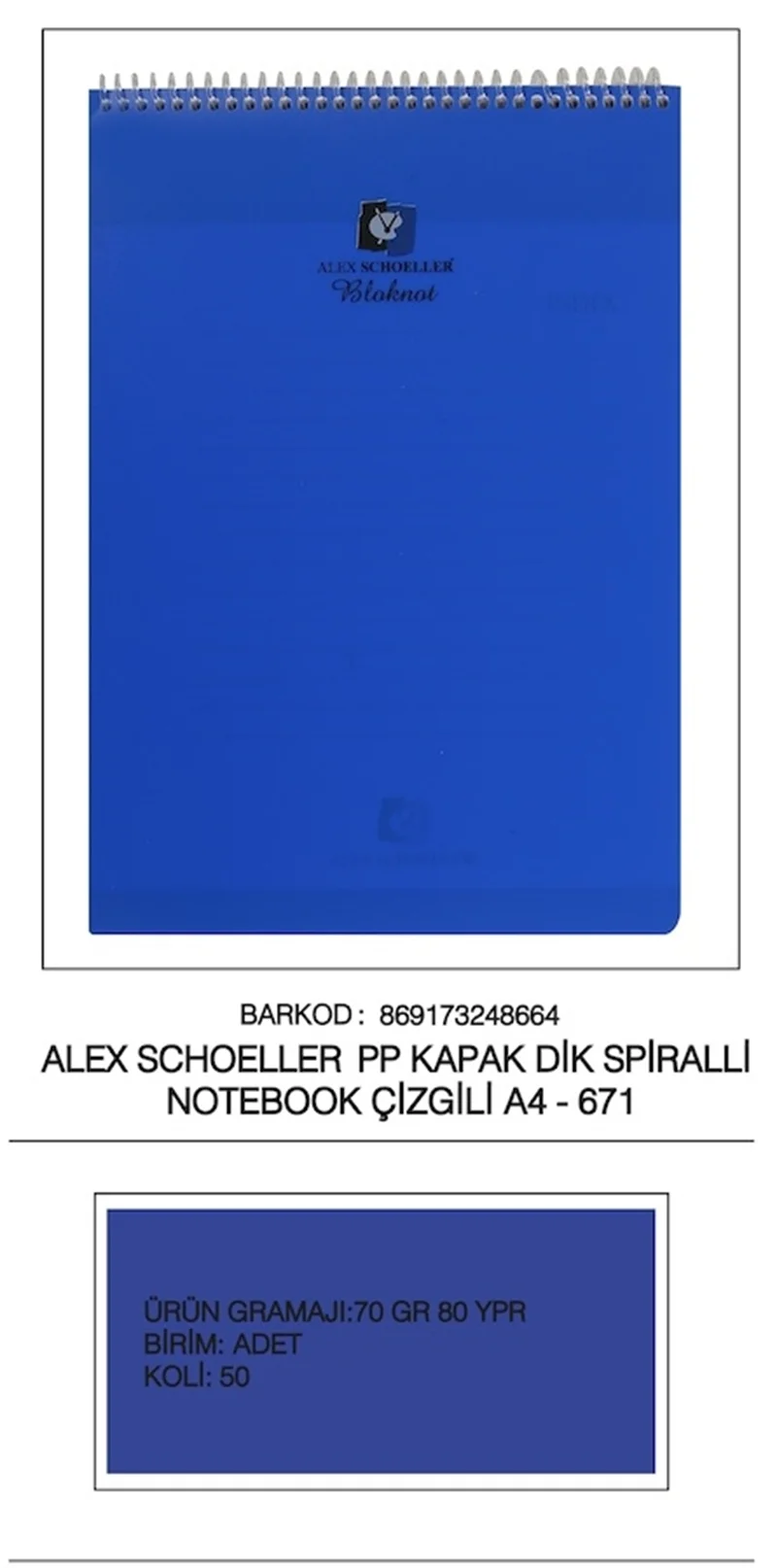 ALEX DEFTER A4 PP KAPAK SPİRALLİ 80 YP. ÇİZGİLİ ALX-671