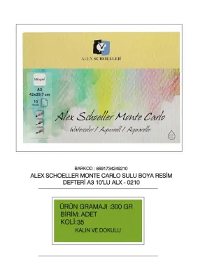 ALEX RESİM DEFTERİ A3 MONTE CARLO 300GR 10 LU ALX-0210